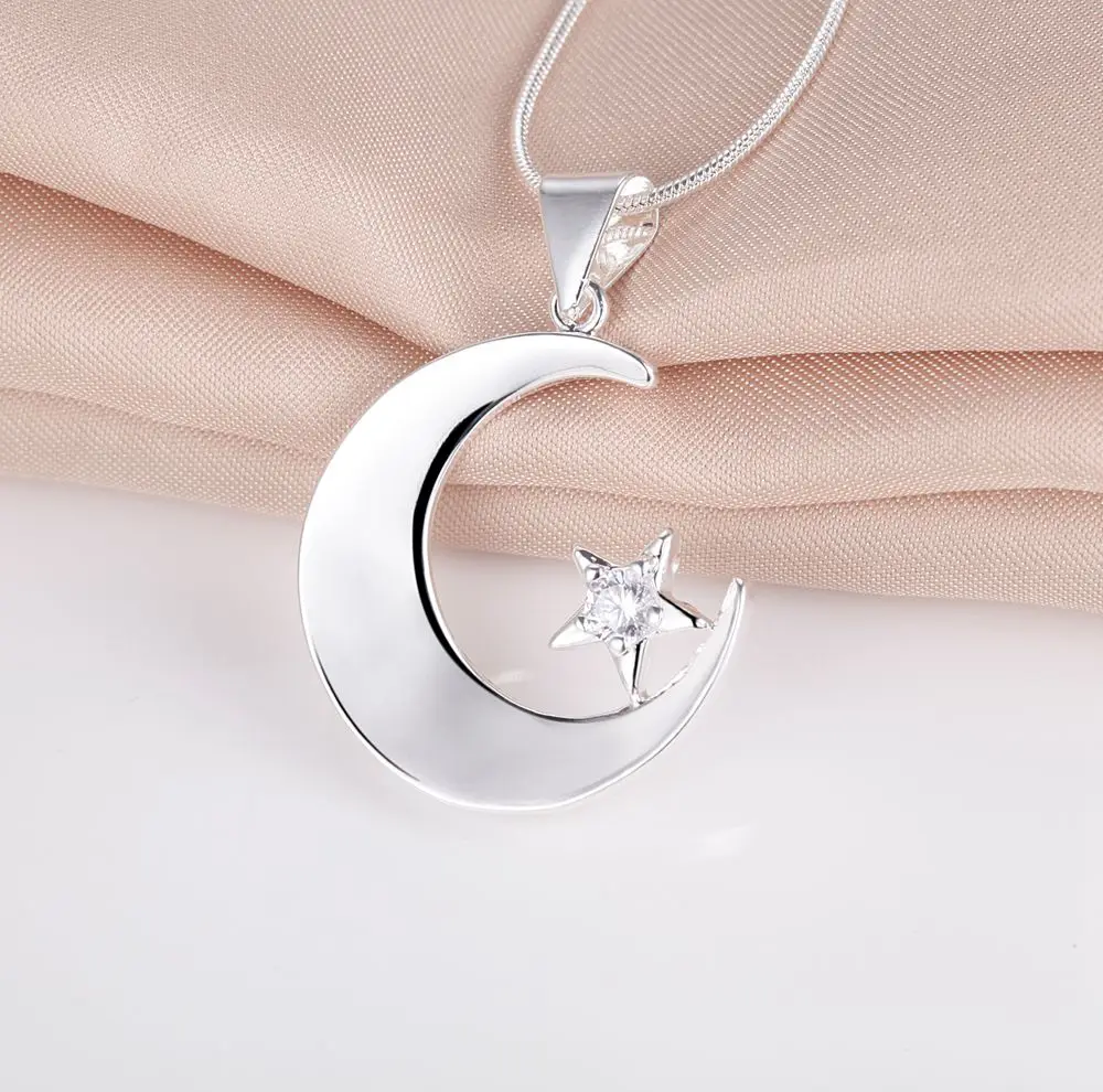 Посеребренные шарм jewelrys Ожерелье, 925 штампованные ювелирные изделия кулон Moonand Звезда AN160