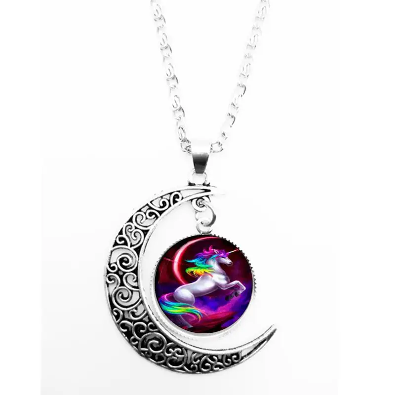 Colgante de cristal con forma de cúpula de unicornio, cadena de Luna, collar con colgante de chica, personalizado