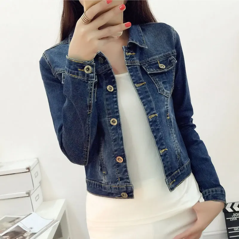 Джинсовая Верхняя одежда для женщин Новинка 2015 года Осенняя приталенная