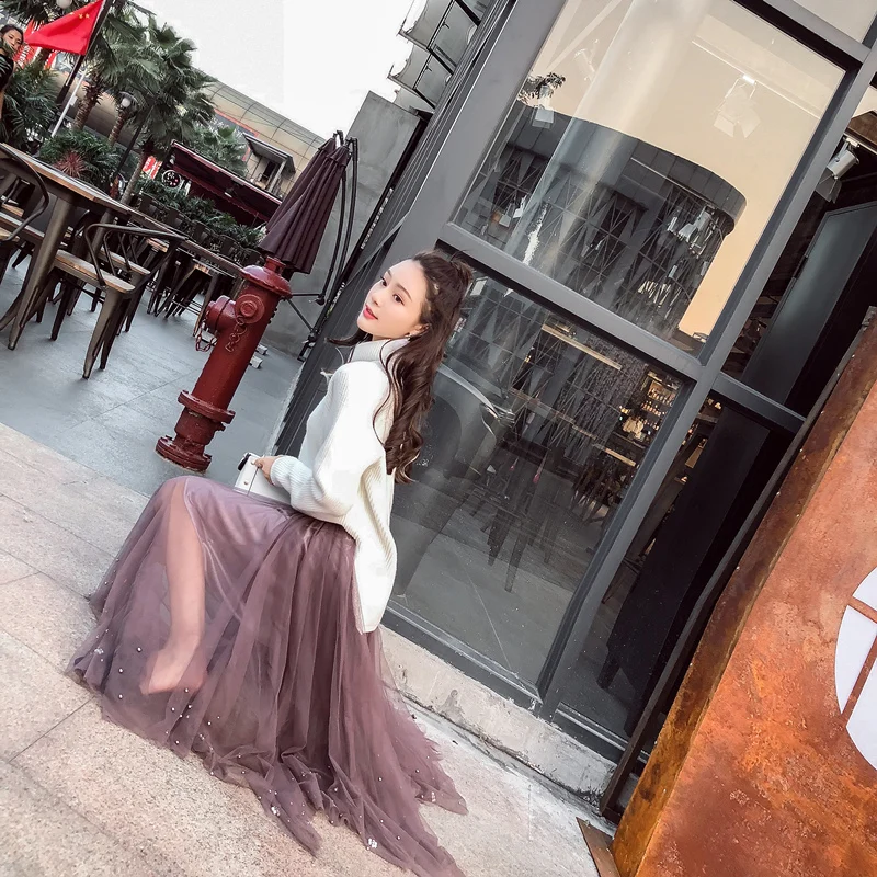 Hzirip Для женщин осень Винтаж Юбка из сетчатой ткани вечерние Юбки для сетки