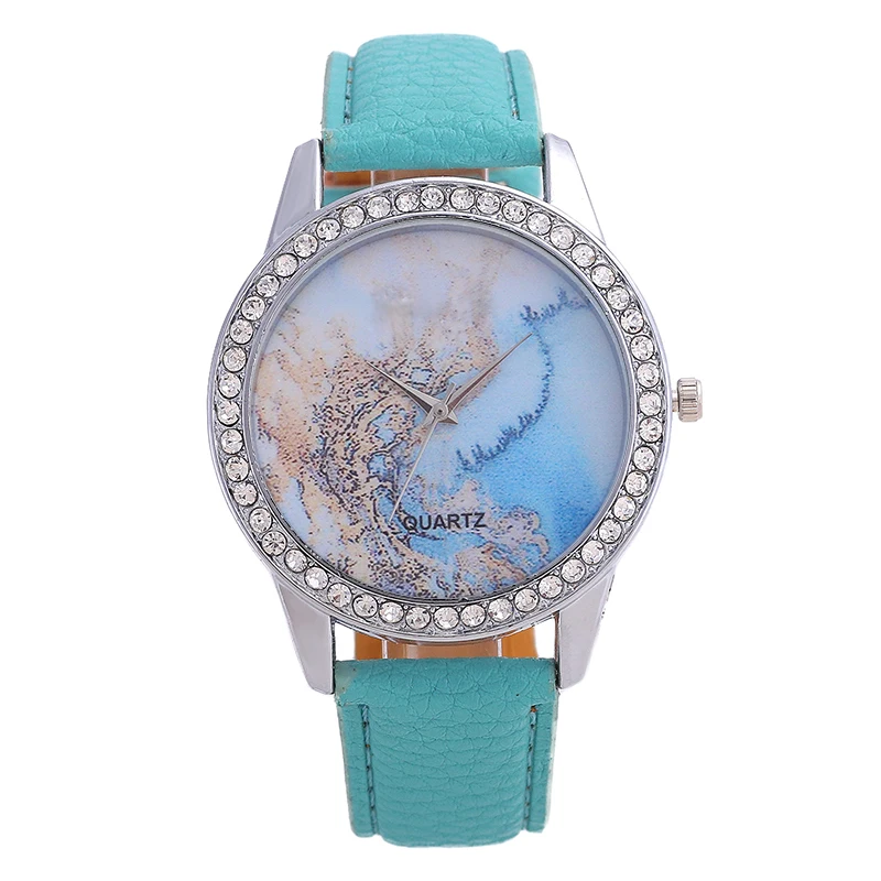 Модные женские часы марки кварцевые вставка Стразы Географические карты дисплей
