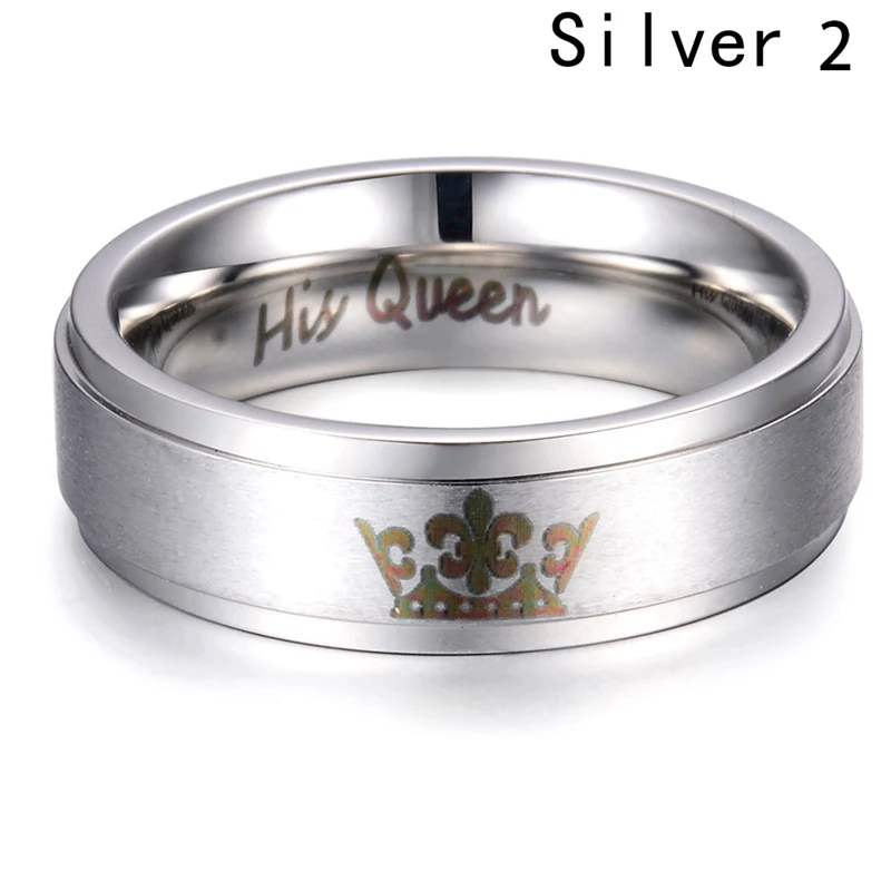 1 pcs Silver Queen Пара корон кольцо ее король и его королева ювелирные изделия из нержавеющей стали свадебные кольца для мужчин и женщин простое кольцо для влюбленных - Цвет основного камня: 1 pcs Silver Queen