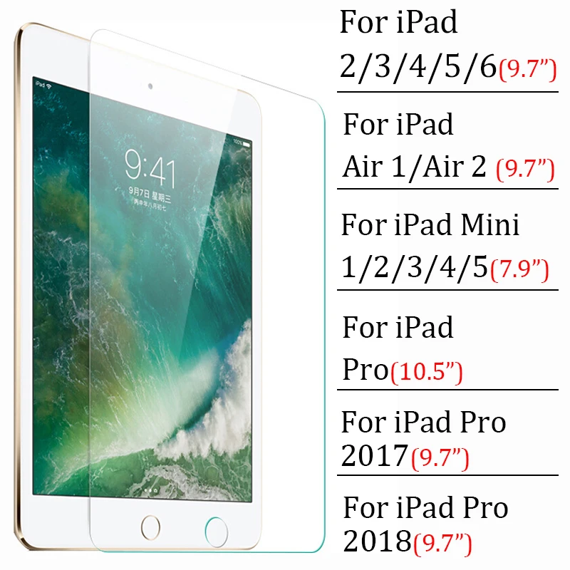Защитное стекло на iPad pro 9,7 air mimi 1 2 3 4 5 6 10,5 7,9 защита экрана air2 закаленное стекло защиты 9 h