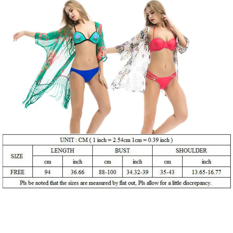 

New Women Ladies Tassel Bikini Cover Up Flower Print Summer Hot Female Swimwear Chiffon Kaftan Beach Dress Tops