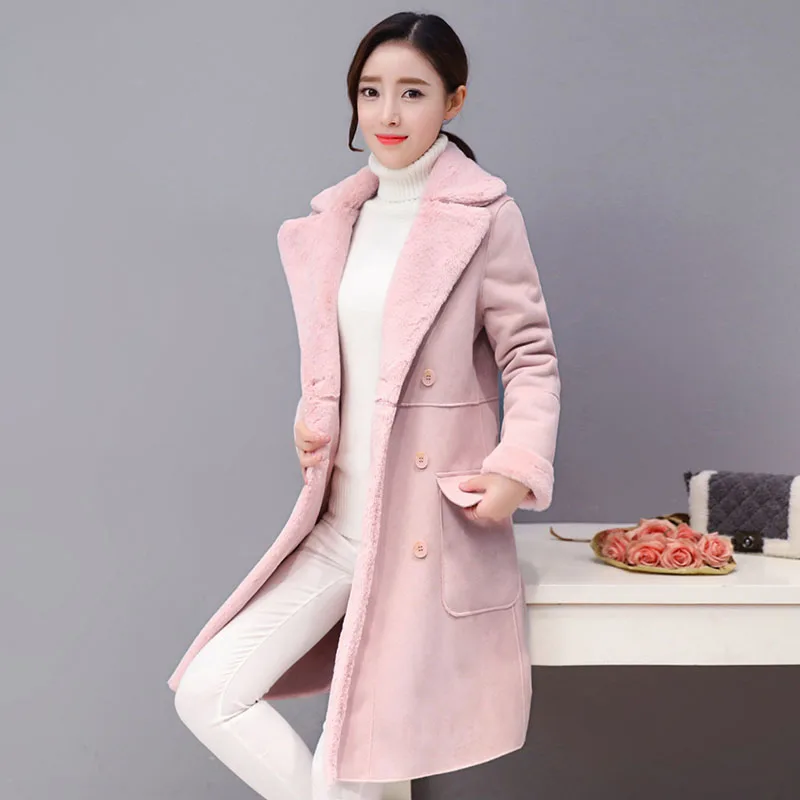 Женское пальто Осеннее/зимнее теплое вельветовое из искусственной замши |