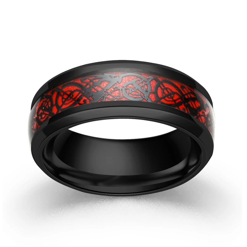 Мужское кольцо из нержавеющей стали удобное обручальное с инкрустацией красным