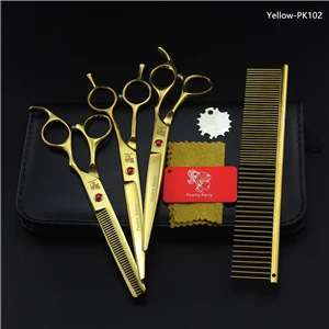 Yellow-PK102 4 шт./компл. 7 дюймов собака Уход за лошадьми ножницы для собак прямые истончение изогнутые Профессиональные Парикмахерские ножницы - Цвет: Yellow-PK102