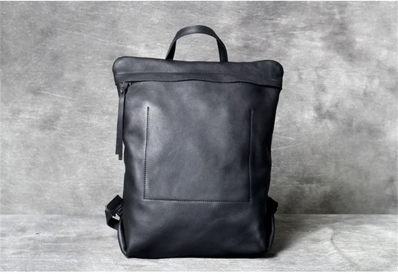 PNDME high quality fashion cowhide men's women's backpack casual simple daily light genuine leather black travel laptop bagpack