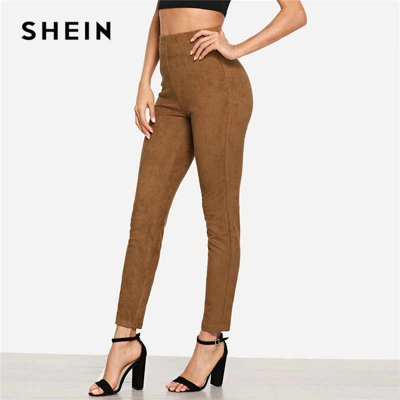SHEIN Одноцветные Замшевые Леггинсы, Облегающие Брюки В Стиле Кэжуал, Офисные Леггинсы