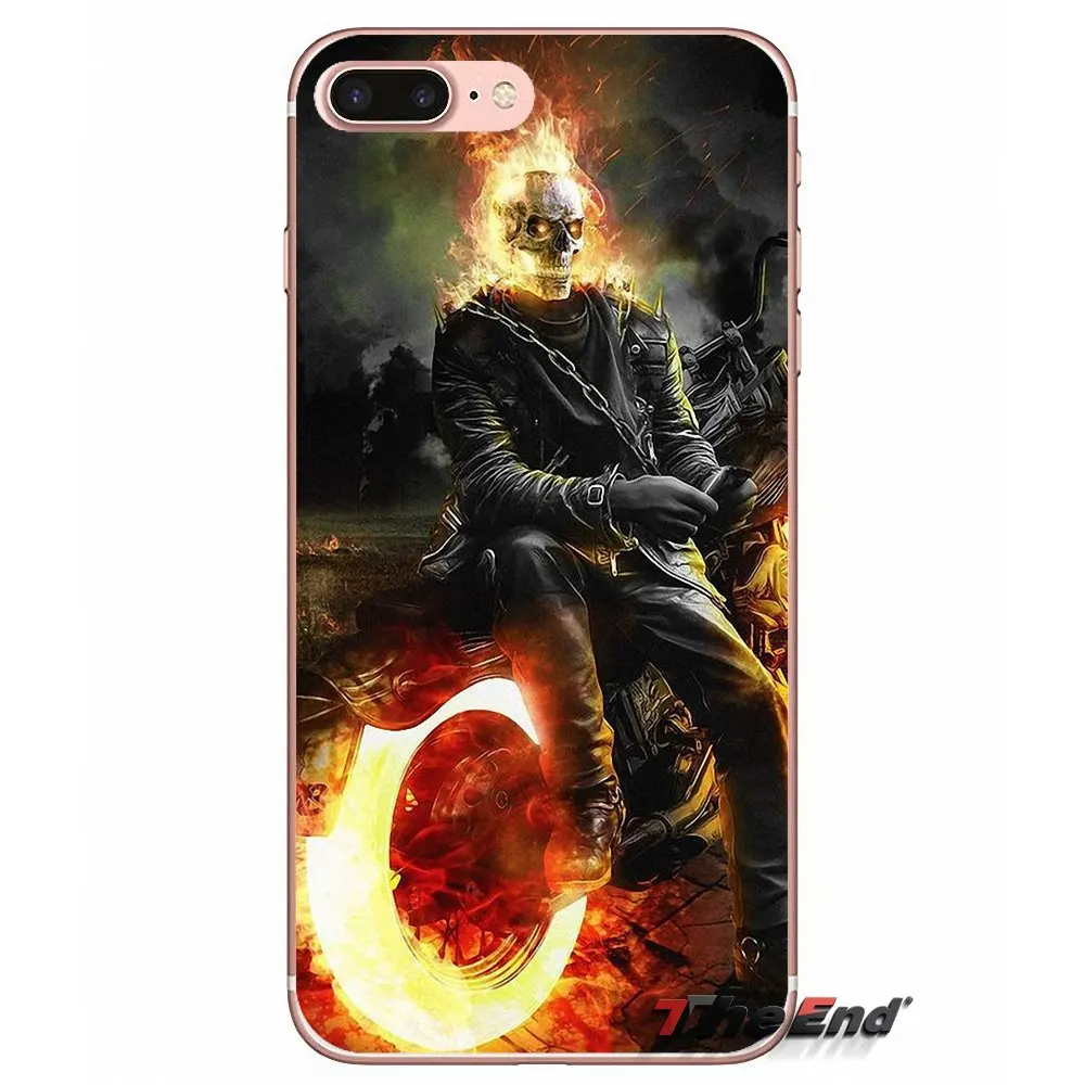 Мягкие чехлы для iPhone X 4 4S 5 5S 5C SE 6 6S 7 8 Plus Samsung Galaxy J1 J3 J5 J7 A3 A5 2016 2017 fire car Ghost Rider Head