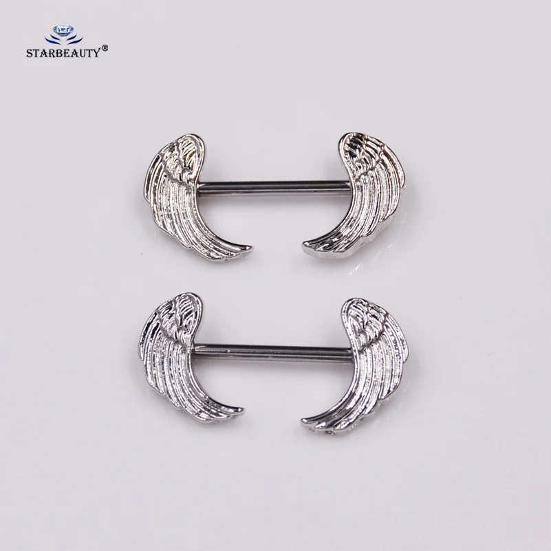 2 pcs Sexy Woman Feather Nipple Ring Stainless Steel Wings Piercing Body Jewelry Women Barbell Pircing Secret |