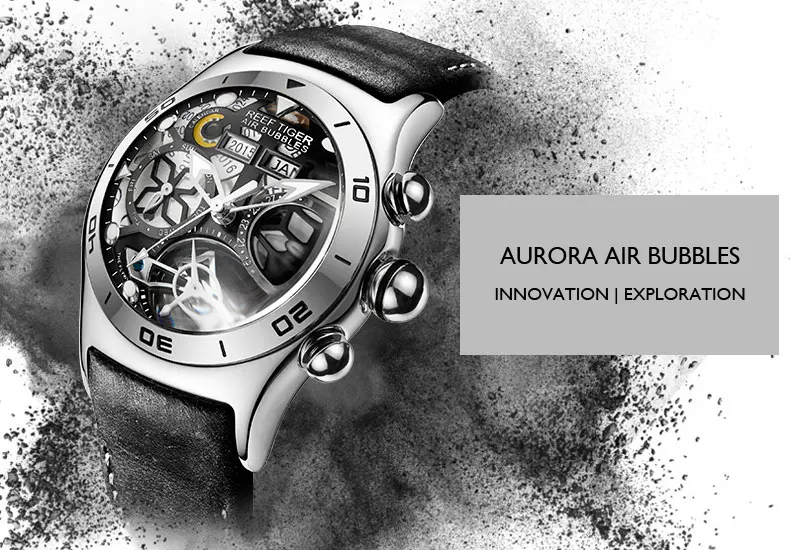Reef Tiger Aurora Serier RGA703 мужские модные многофункциональные часы с циферблатом автоматические механические наручные часы с календарем на месяц год