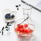 Стеклянная Чаша в форме сердца, кружка с золотым краем, прозрачная Хрустальная чаша, завтрак фруктовый Салатница, Бытовая Посуда, 1 шт.