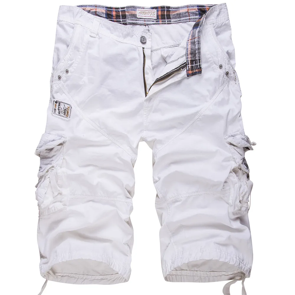 

Nice Fashion Men Cotton Cargo Shorts Casual Men Solid Color Mid Waist Loose Homme Shorts For Male Vogue