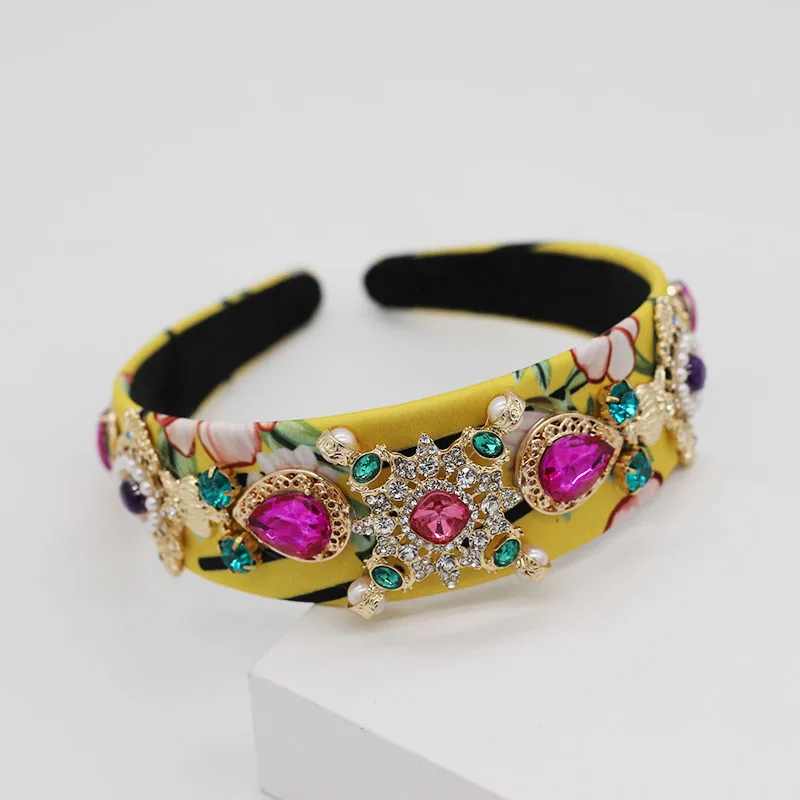 Baroque heavy fabric fabric color particles rhinestones stars pearl fashion dance catwalk street travel tourism headband 957 - Окраска металла: 2