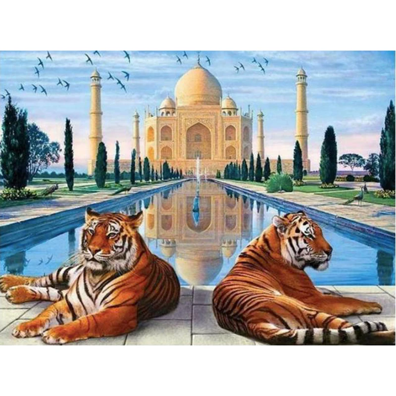 

Full Square Round Diamond 5D DIY Diamond Painting "Taj Mahal & Tigers"Diamond Embroidery Cross Stitch Rhinestone Mosaic Painting