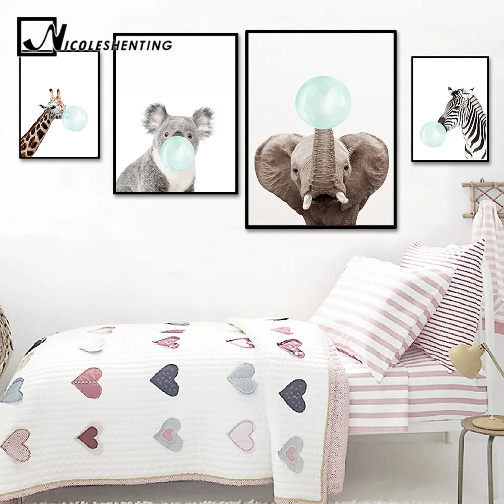 NICOLESHENTING Baby Animal Zebra Girafe Canvas Poster Nursery Wall Art Print Painting Nordic Picture Children Bedroom Decoration |