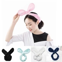 cute bunny ears hairbands women soft coral velvet wash face headband girl makeup shower spa headband fashion elastic hair band