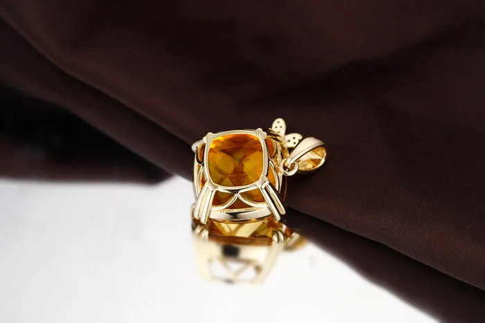Caimao ювелирные изделия 19.80ct натуральный цитрин 14 к желтое золото проложить Набор алмазный кулон