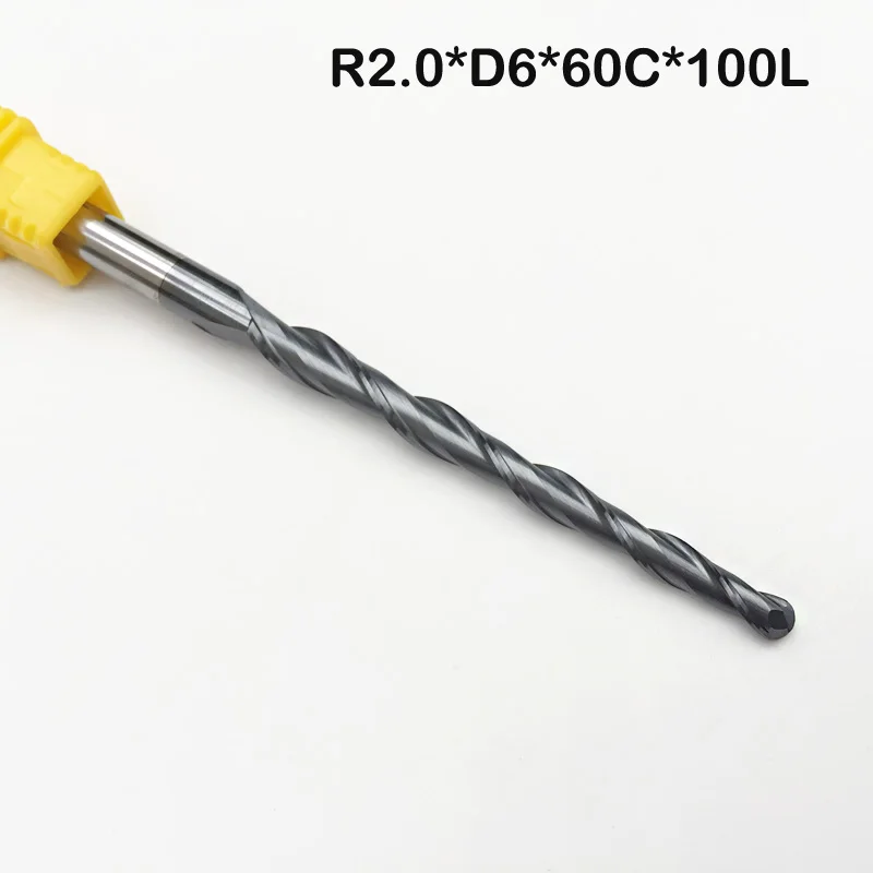 2 шт./лот R2.0 * D6 60 100mmL 2F HRC55 длинная Флейта с карбидом вольфрама покрытием