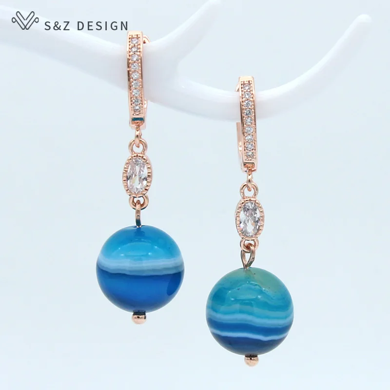 Серьги подвески S & Z из розового золота 585 пробы с натуральным