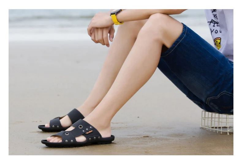 VKERGB Male flip flops Men sandals Mens slippers outdoor Summer sandals for men Brand leather shales house slippers man Blue Hot
