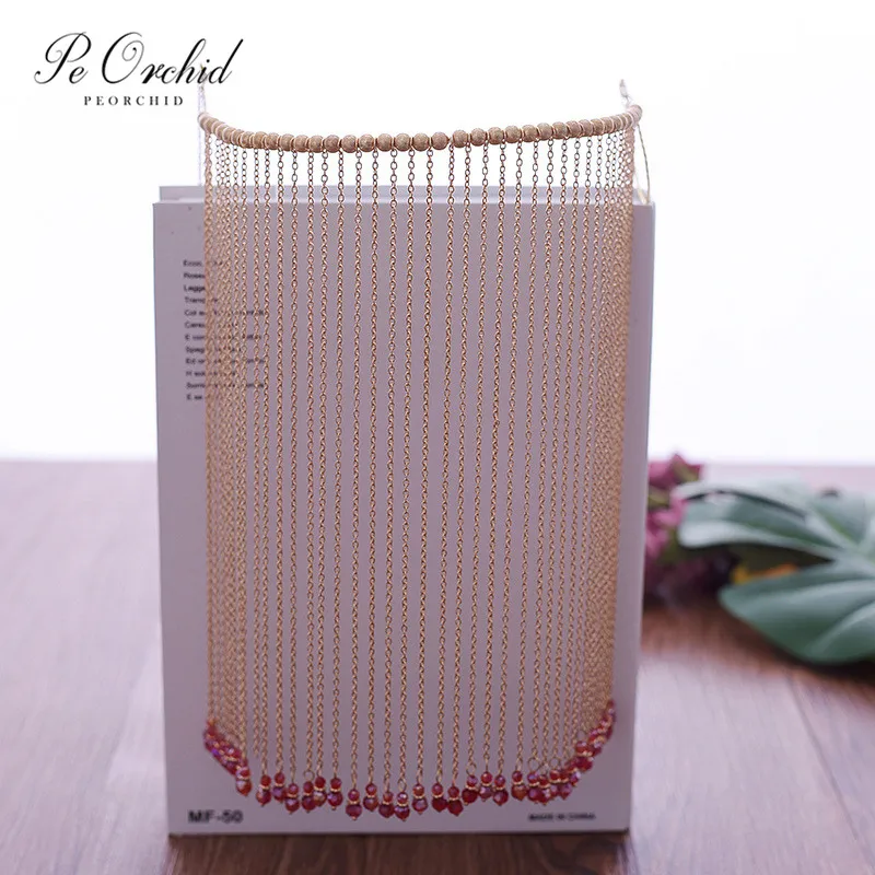 PEORCHID китайский бисер украшения для лба Длинная кисточка маска лица Hanfu