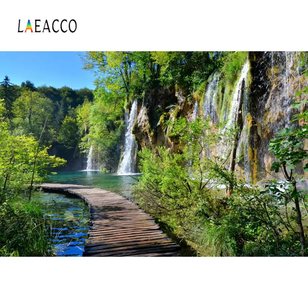 Laeacco природа фоны водопад горы река Дерево Деревянный путь красивый вид сцены Фото фоны фотосессия Фотостудия