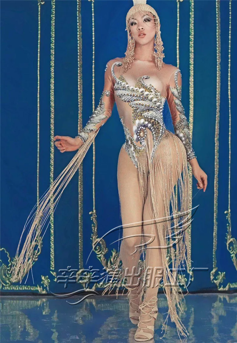 2021 Women New Performance Dance Costume Gold 3D Printing Sexy Bodysuit Elastic Leotard Stage Wear Bar Party Show Dancer Tights