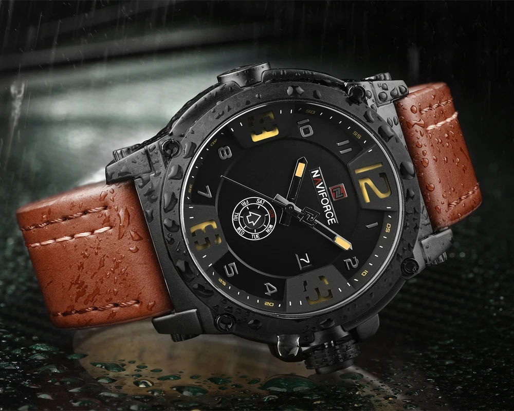 Новая мода Для мужчин S Часы naviforce militray Спорт кварцевые Для мужчин часы кожа Водонепроницаемый мужской Наручные часы Relogio Masculino