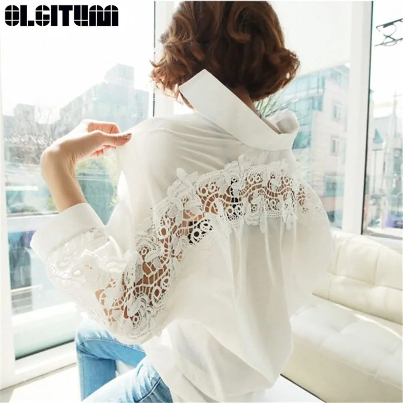 

Women Tops Summer 2020 Fashion Backless Sexy Hollow Out Lace Blouse Shirt Ladies Casual Loose White Office Blouse Women BS350