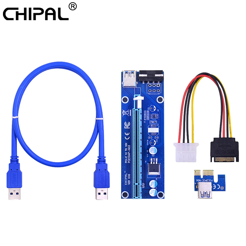 CHIPAL 10 шт. VER006 60 см PCI E Райзер карта PCIE 1X к 16X адаптер 4 контактный SATA Питание USB 3 0