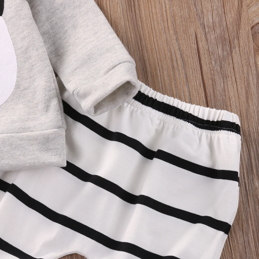 0-18M panda Unisex set Kids Newborn baby Boys Girls long sleeve T-shirt +striped Pants Infant Clothes Outfits Sets | Детская одежда и