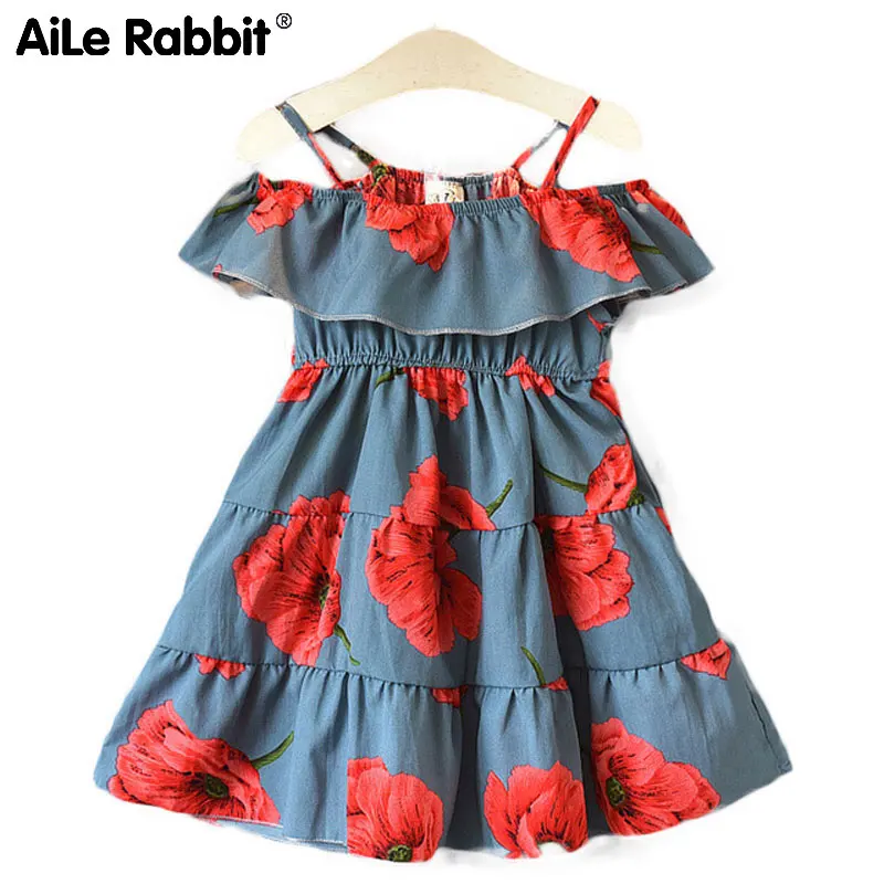 Детское летнее платье AiLe Rabbit Корейская версия модная детская юбка с разбитыми