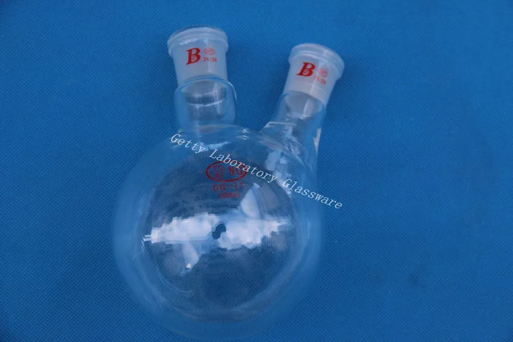 Фляжка с круглым дном 2 шеи 500 мл тяжелая стена соединение 24/29 | Канцтовары для