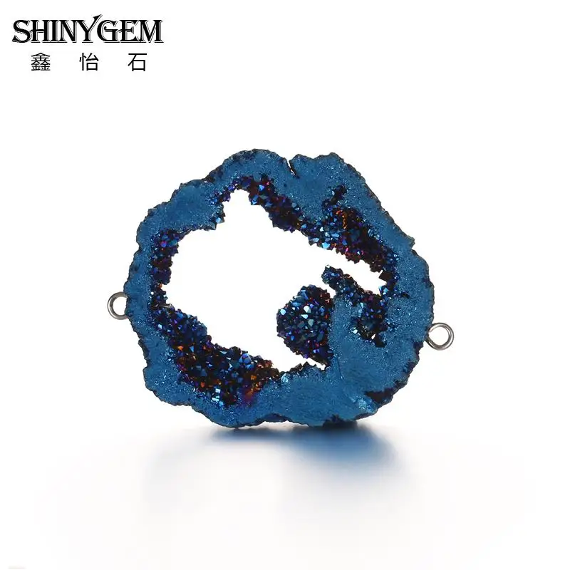 Blue ShinyGem натуральный камень подвески сырой друзы камень, соединитель для браслета/ожерелья DIY ювелирных изделий цена 5 шт./лот - Окраска металла: Blue
