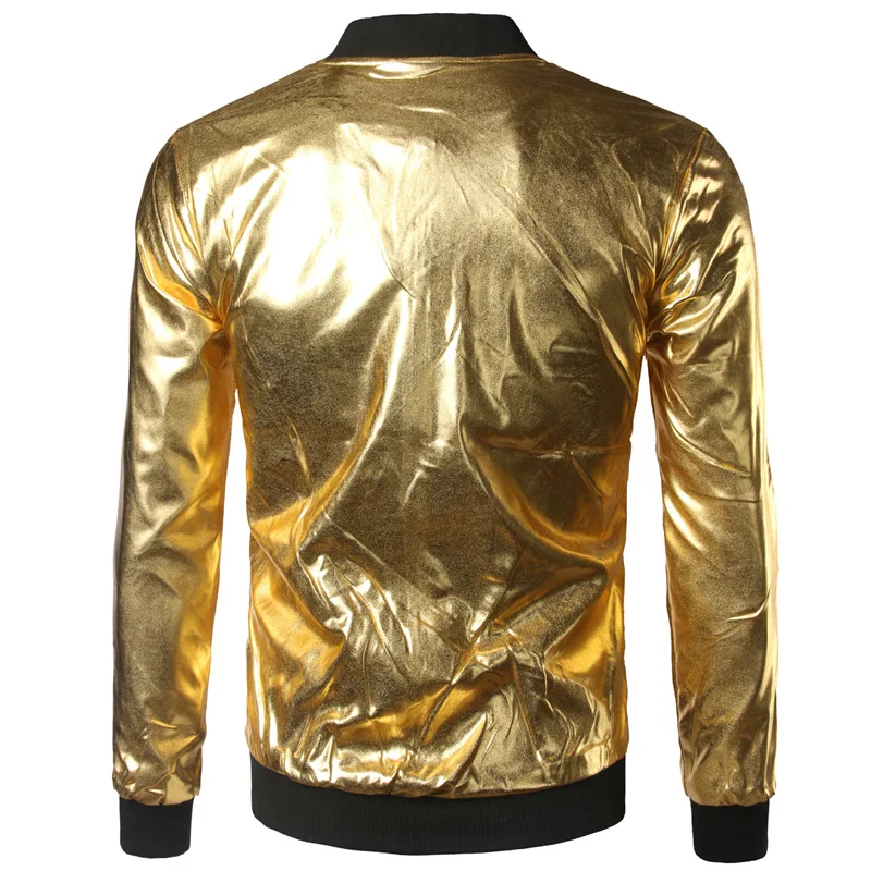 Серебристая металлическая куртка бомбер Мужская блестящая приталенная