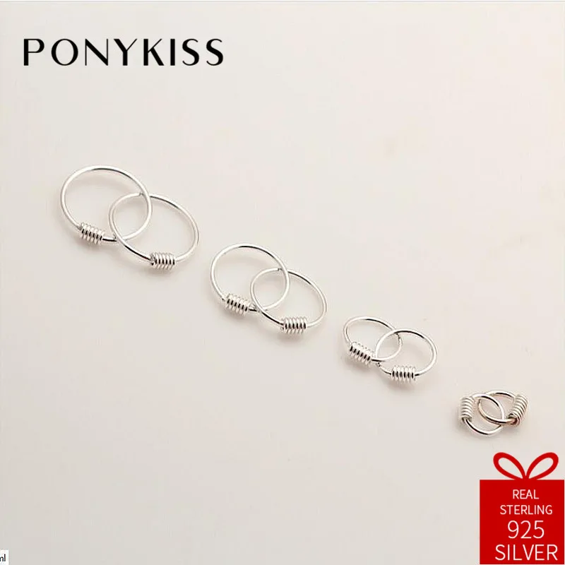 Ponykiss Мода S925 Стерлинговое серебро круглый сладкий минималистский серьги в виде колец, Для женщин модные Юбилей ювелирные изделия, подарок на день Святого Валентина