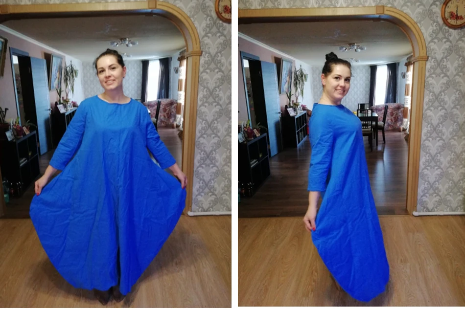 4xl 5xl размера плюс платья свободный большой подол хлопок лен три четверти рукав длинное платье Летнее зеленое женское макси платья халат