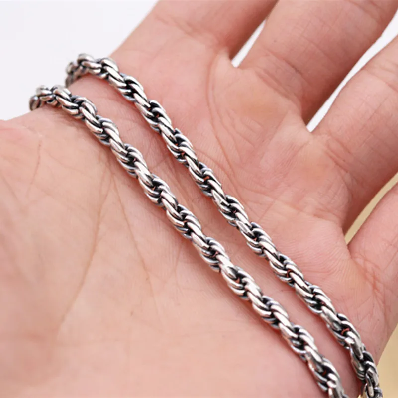 38g 100% Real Pure 925 Sterling Silver Initial Necklace 4MM Thickness Chain Men Gift Thai silver CHarms Choker long necklace | Украшения и