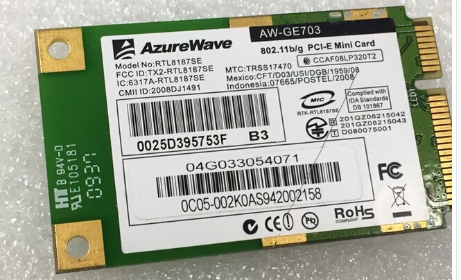 AzureWave RTL8187SE AW GE703 54 Мбит/с Mini PCI e беспроводной WLAN Wifi карта|card cutter|card leathercard guitar |