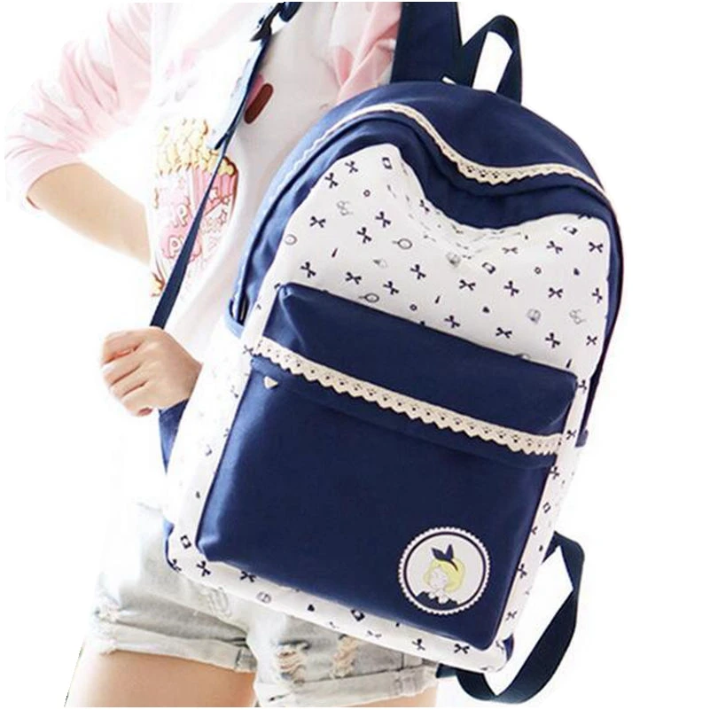 2017 New Fashion Printing Backpack Canvas School Bags for Teenage Girls Lace Design Mochilas Feminina Cute Backpacks Promotion | Багаж и