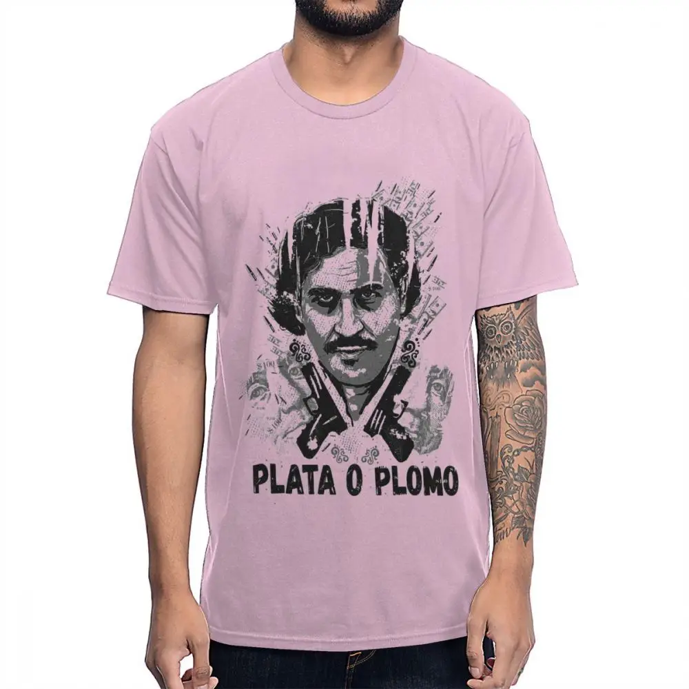 Новое поступление для человека, наркос плата о Plomo Пабло, футболка Escobar, здоровый хлопок, рисунок la Camiseta, S-6XL, большие размеры - Цвет: Розовый