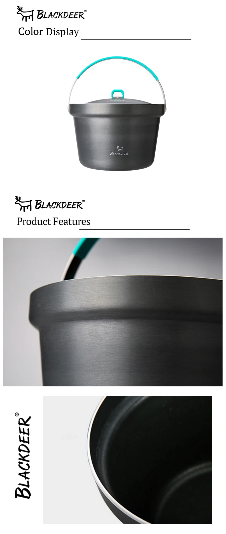 BLACKDEER прочная кухонная утварь для походов на открытом воздухе, кастрюля для приготовления пищи, кастрюля для пикника, посуда для пикника, кастрюля для супа и риса, анодированный алюминий, 3 л