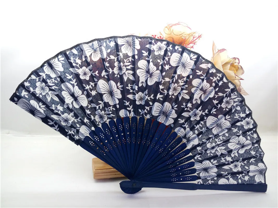 1 шт. китайский летний Синий тканевый складной веер цветок цветочный свадебный