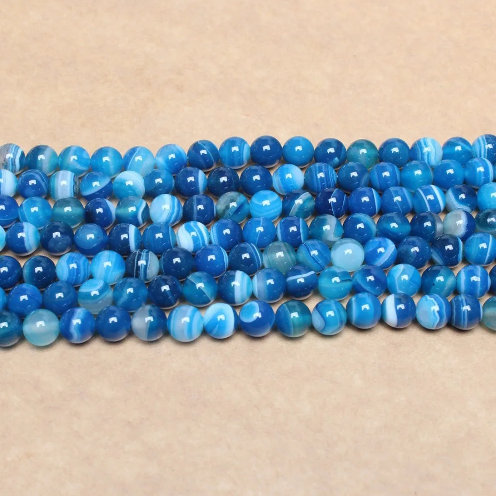 Полуготовые круглые синие полосатые цветные каменные бусины 4/6/8/10/12 мм для