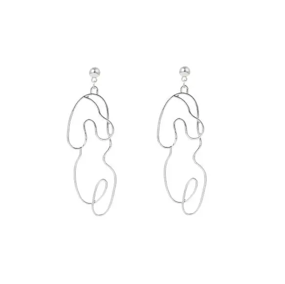 silver AOMU золото/серебро абстрактное искусство тела массивные Висячие серьги для женщин Луна лицо проволочной формы серьги Девушки Bijoux длинные серьги - Окраска металла: silver
