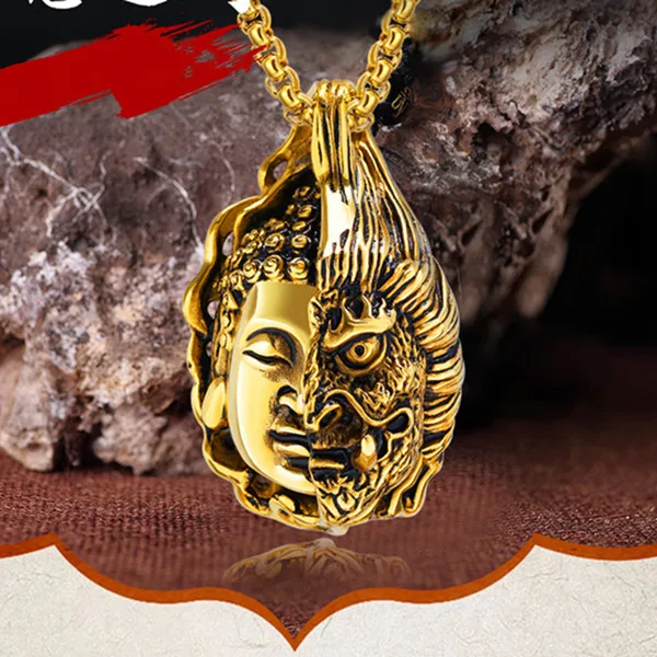 Gold Color Bobo крышка Мода Для мужчин золото Цепочки и ожерелья Для женщин Нержавеющая сталь Будда и демоны Цепочки и ожерелья s Pendantst в стиле панк дружбы подарки - Окраска металла: Gold Color