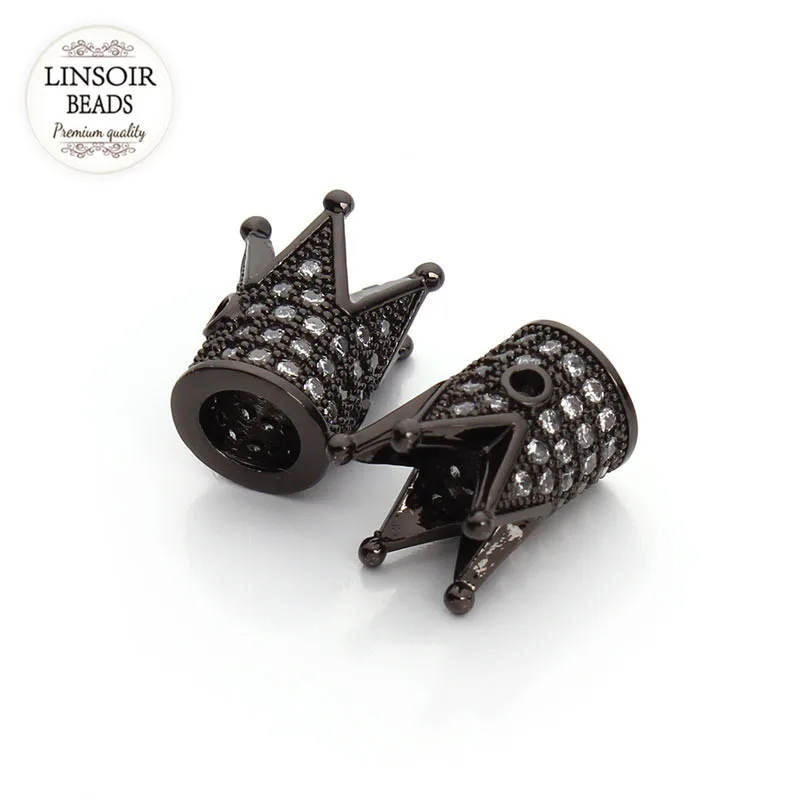 2pc/lot Crown Rhinestone European Style Charm Beads Micro Pave Metal Crystal Spacer For Bracelet Diy Jewelry Making F3210 | Украшения и