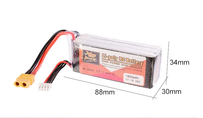 ZOP Power 11 1 В 1800 мАч 65C 3S Lipo батарея XT60 сменная для радиоуправляемого гоночного дрона